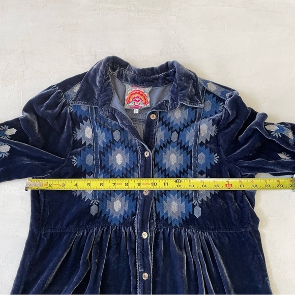 Johnny Was Nomi Smock Velvet Shirt, Blue Women's Size S - Picture 6 of 11